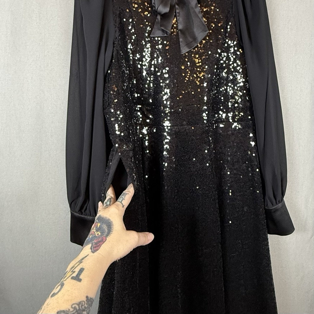 Torrid Sylvia Mollie Black Tie Neck Sequin Cocktail Formal Mini Dress Women's 12 - Picture 5 of 16